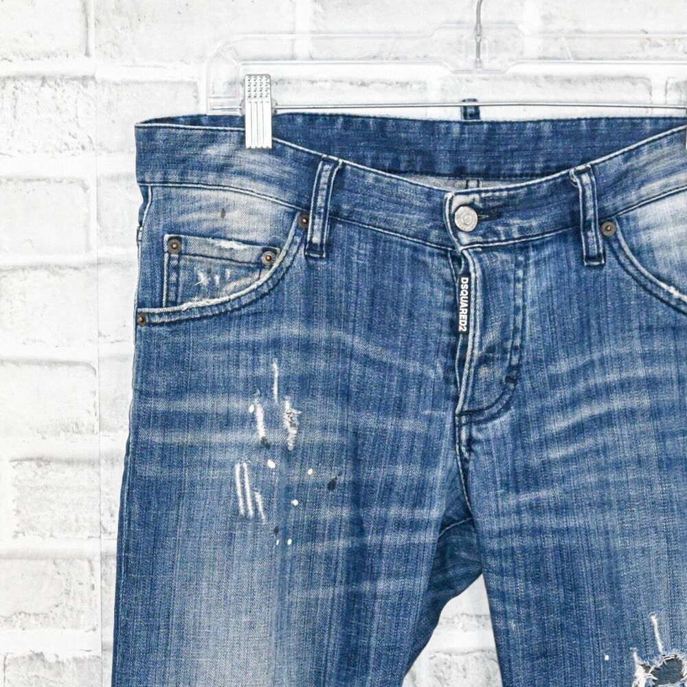 Men's Blue Distressed Straight-Leg Jeans - Picture 8 of 10